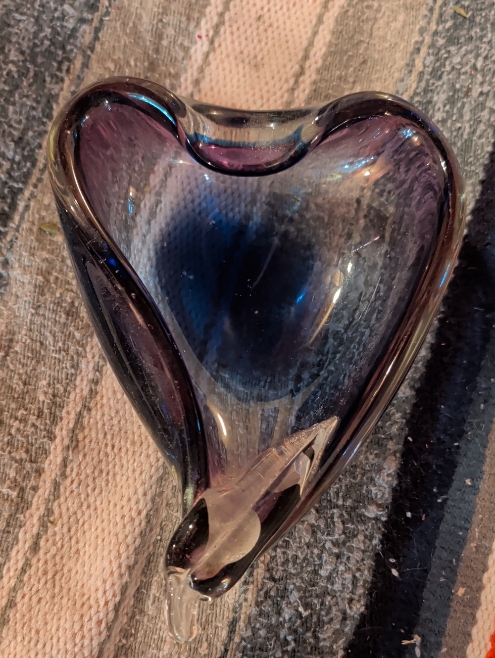 Murano-Style Handblown Heart Glass Sculpture in Purple Blue